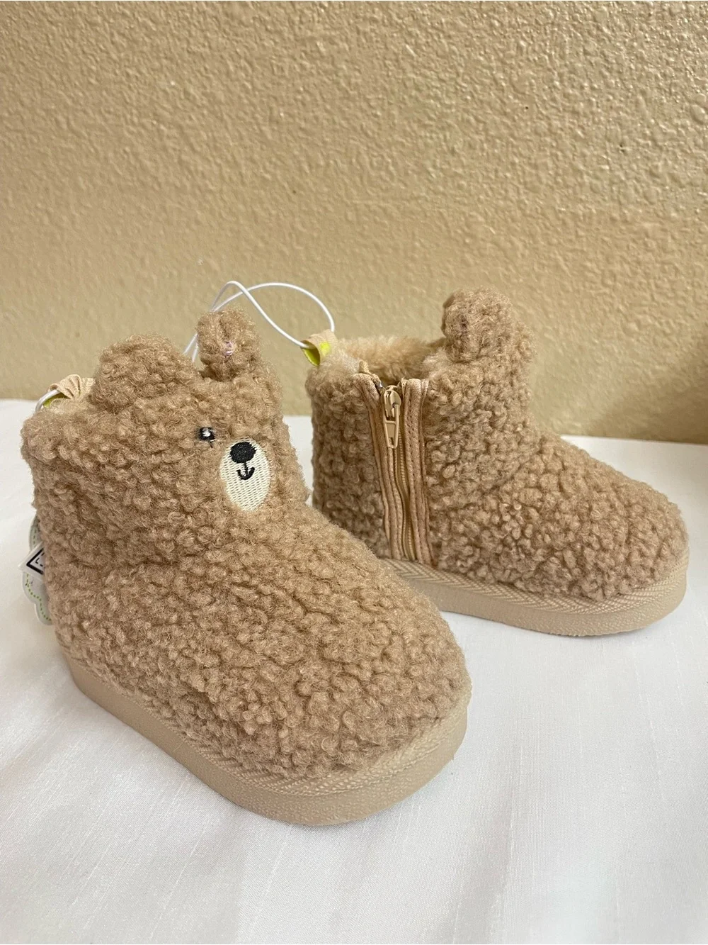 First Steps by Stepping Stones Baby Faux Fur Teddy Bear Zipper  Boots
